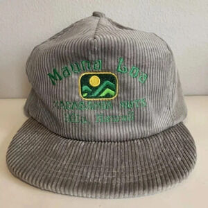 Vintage Hawaii Corduroy Mauna Loa Macadamia Snap Back Hat Nuts Hilo Gray USA